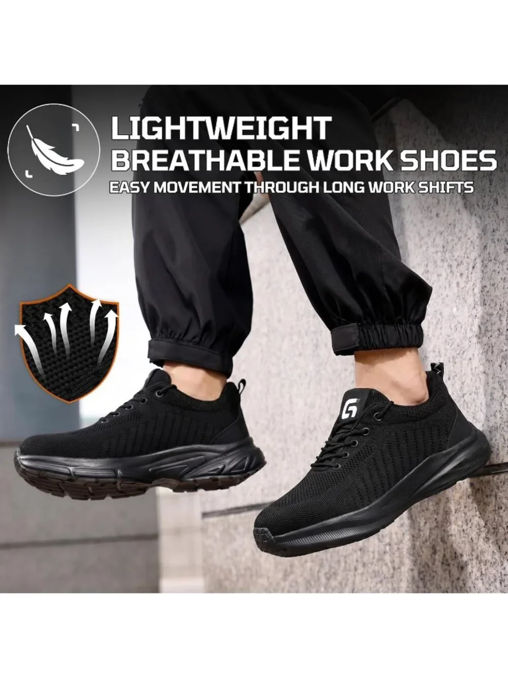 Mens Black Resistant Midsole Shoes Low Top Steel Toe Non Slip Hiking Boot